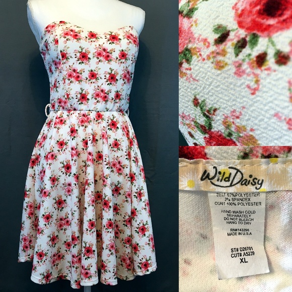 Wild Daisy Dresses & Skirts - Strapless Floral A-line Textured Ponte Dress